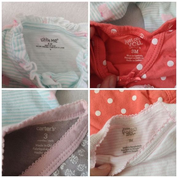 Carters Baby Girl 3M 6M Lot of 7 Body Suits Pajamas Pink Green Dress - Picture 6 of 7